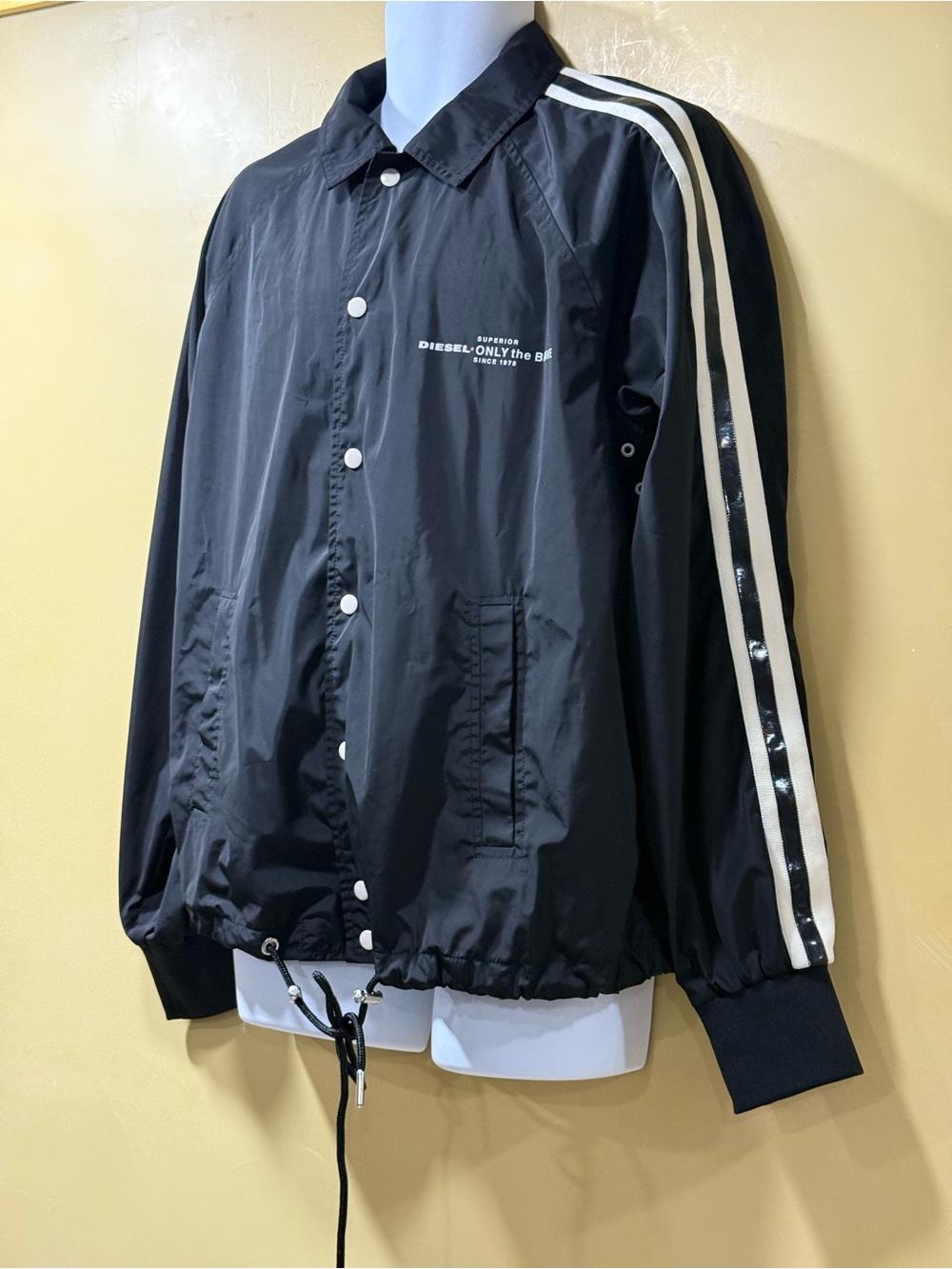 Diesel Black Windbreaker Jacket with White Shoulder Stripes